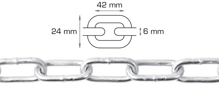 Galvanisert kjetting langlenket Ø6 mm x 5 meter